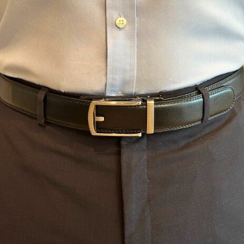 Classic smoked gunmetal black adjustable leather mens belt