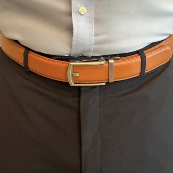 Classic titanium camel adjustable leather mens belt