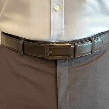 Contempo black on black adjustable leather mens belt